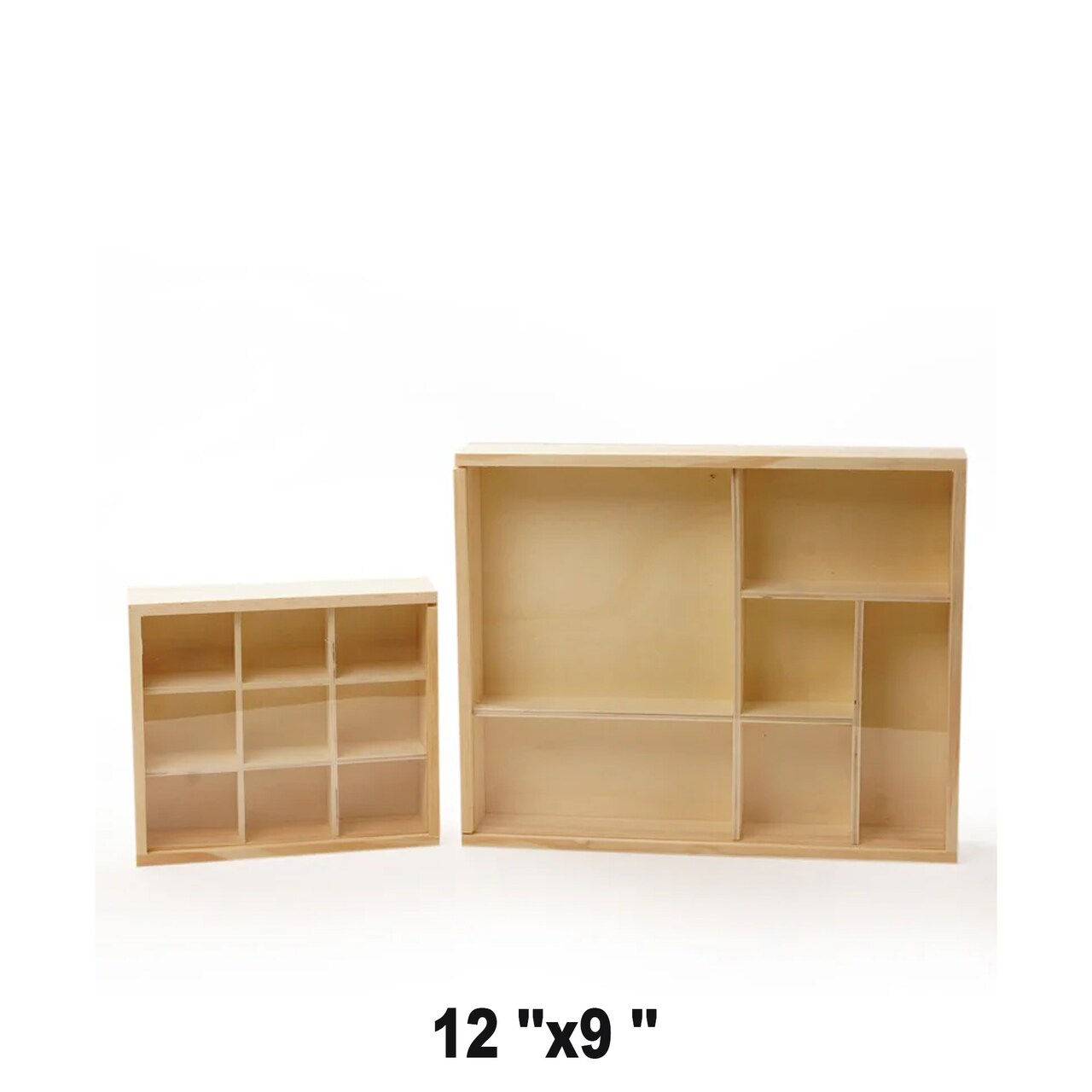 Pine Wood 6 Section Tray with Clear Sliding Top 12" x 9" x 1 3/8"